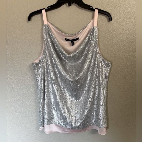 White House Black Market Tops - White House Black Market Silver Sequin & Light Pink Camisole